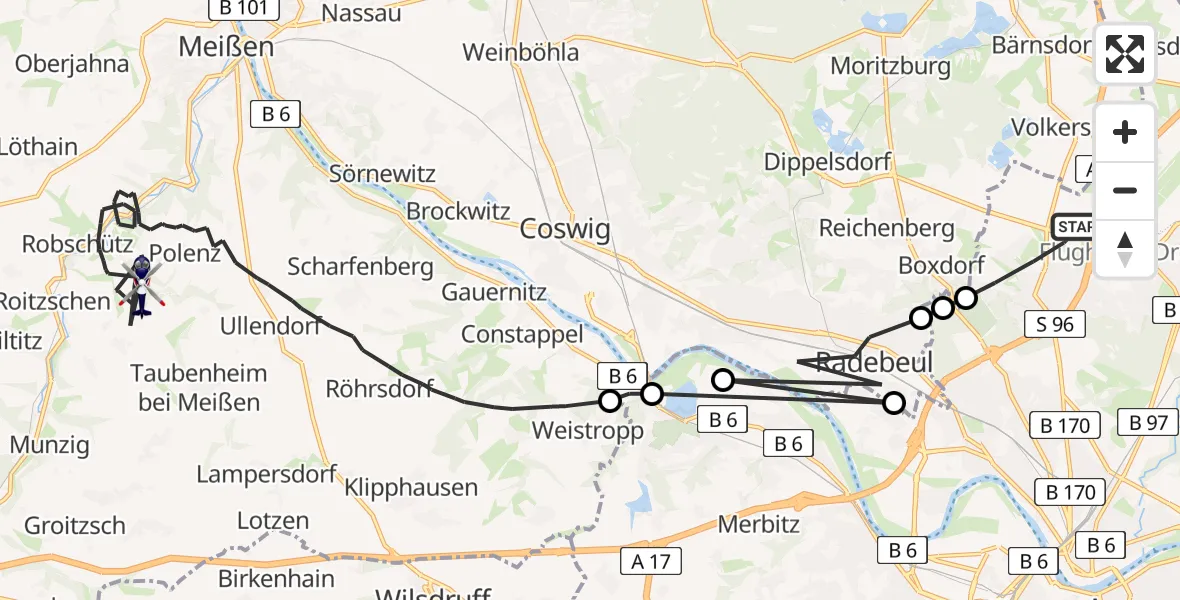 Flugroute Polizeihubschrauber Dresden - Klipphausen, 22 Mai 2026, 17:09