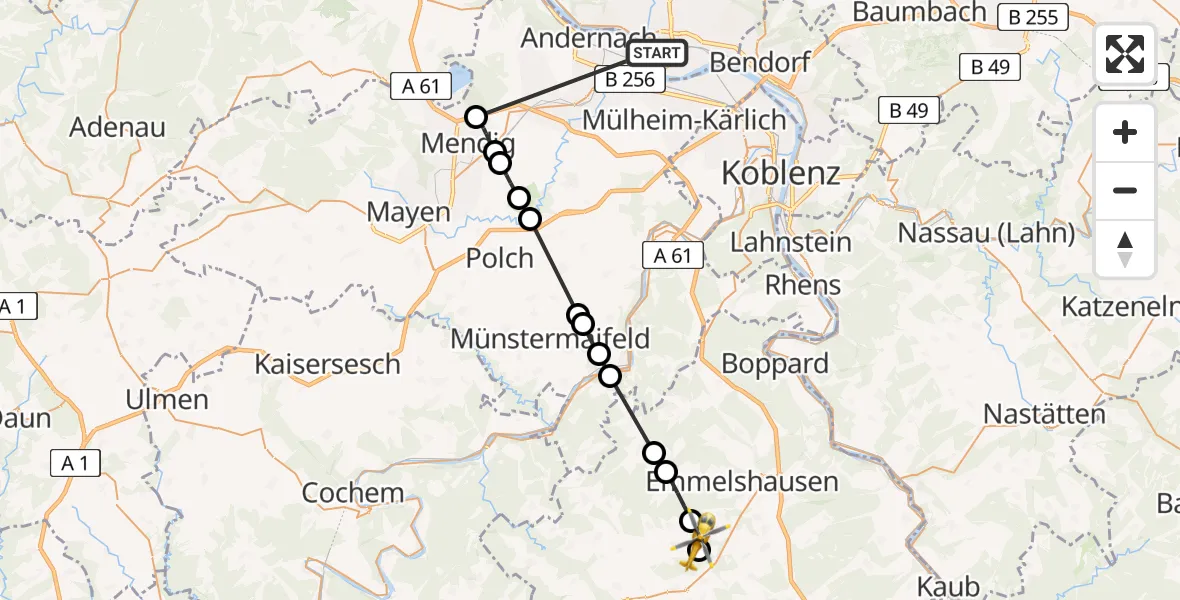 Flugroute Ambulanzhubschrauber Neuwied - Beltheim, 22 Mai 2026, 17:09