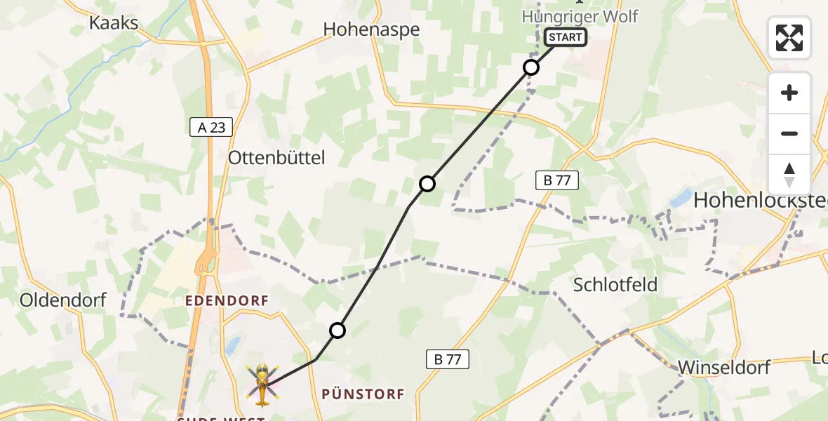 Flugroute Rettungshubschrauber Hohenlockstedt - Itzehoe, 22 Mai 2026, 17:18