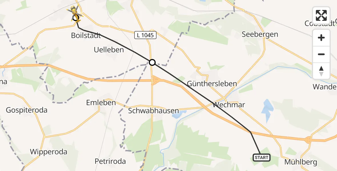 Flugroute Rettungshubschrauber Drei Gleichen - Helios Clinic Gotha, 22 Mai 2026, 17:19
