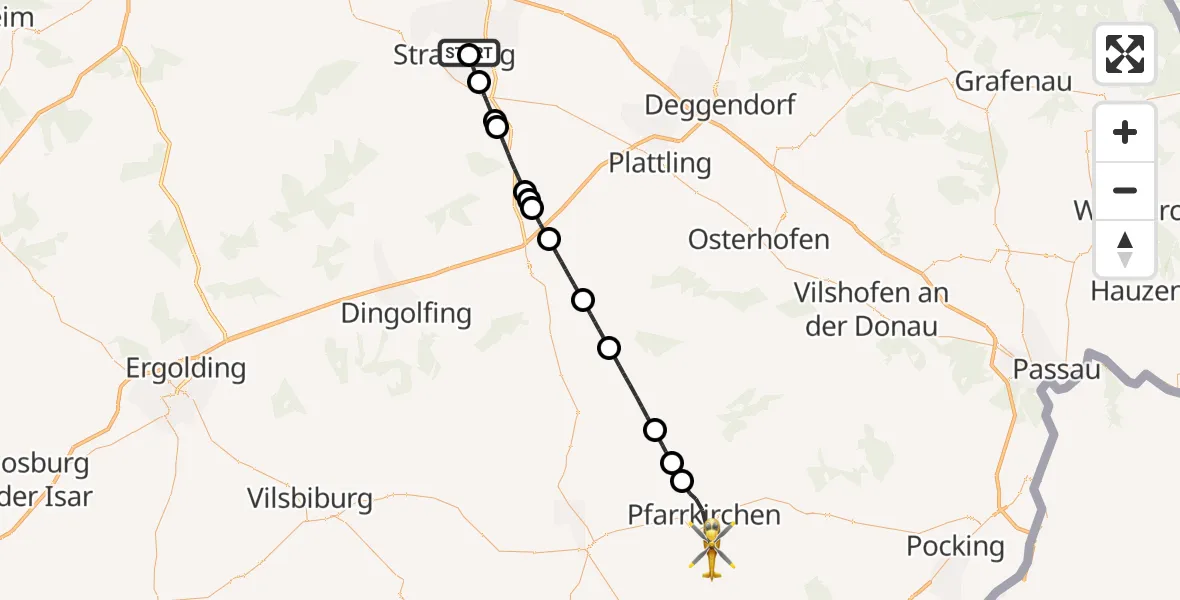 Flugroute Rettungshubschrauber Sankt Elisabeth Hospital Straubing - Pfarrkirchen, 22 Mai 2026, 17:24