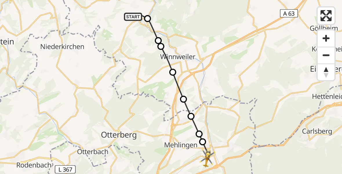 Flugroute Rettungshubschrauber Imsweiler UL - Enkenbach-Alsenborn, 22 Mai 2026, 17:28