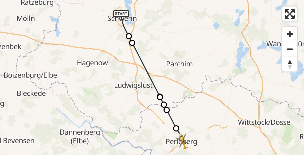Flugroute Rettungshubschrauber Schwerin - Perleberg, 22 Mai 2026, 17:37