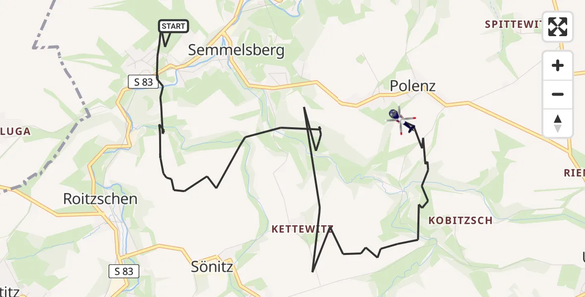 Flugroute Polizeihubschrauber Klipphausen - Klipphausen, 22 Mai 2026, 17:38