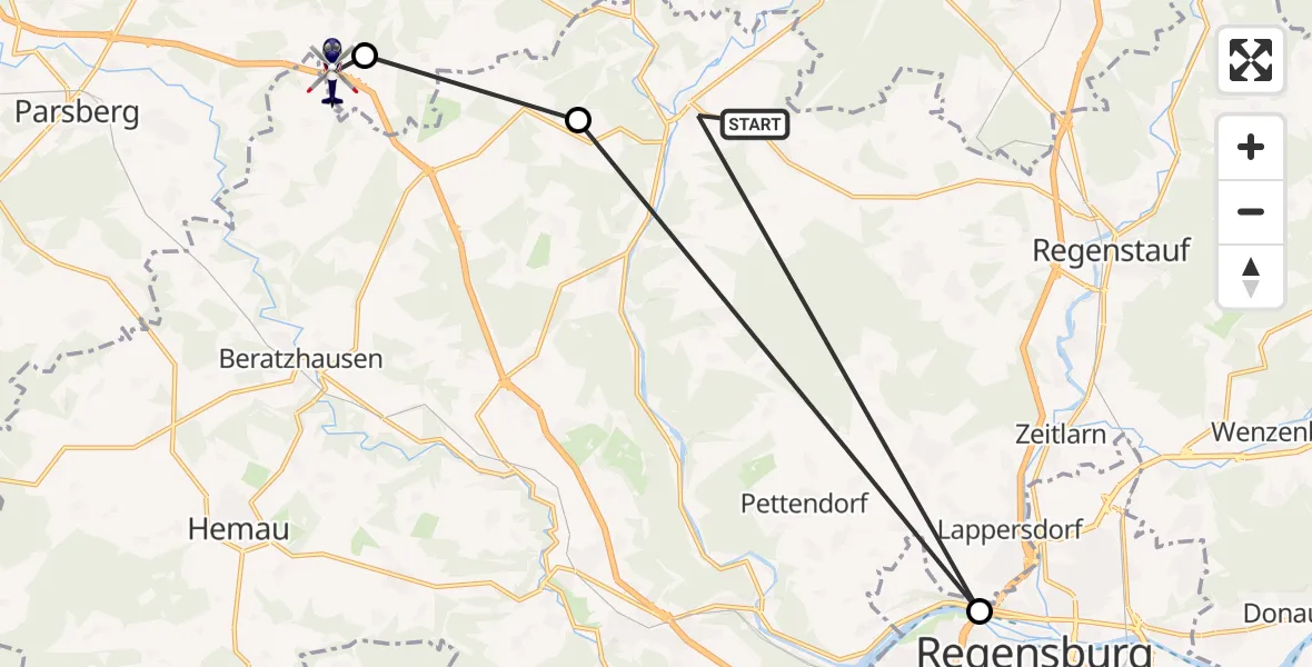 Flugroute Polizeihubschrauber Kallmünz - Hohenfels, 22 Mai 2026, 17:46