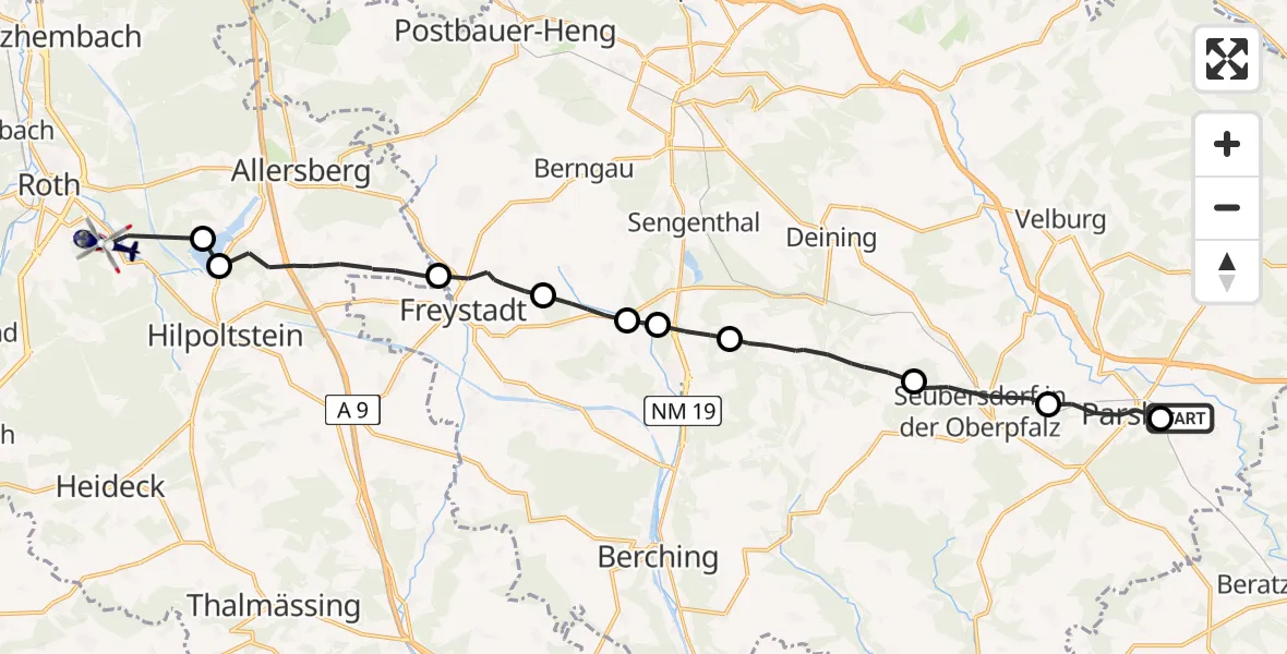 Flugroute Polizeihubschrauber Lupburg - Roth, 22 Mai 2026, 17:51