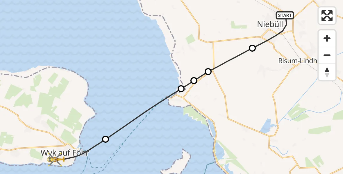 Flugroute Rettungshubschrauber Niebüll - Wyk auf Föhr, 22 Mai 2026, 17:52