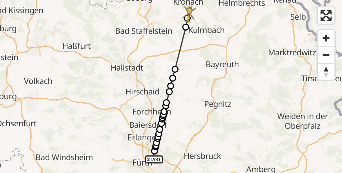 Flugroute Ambulanzhubschrauber Flughafen Nuremberg - Weißenbrunn, 22 Mai 2026, 17:53