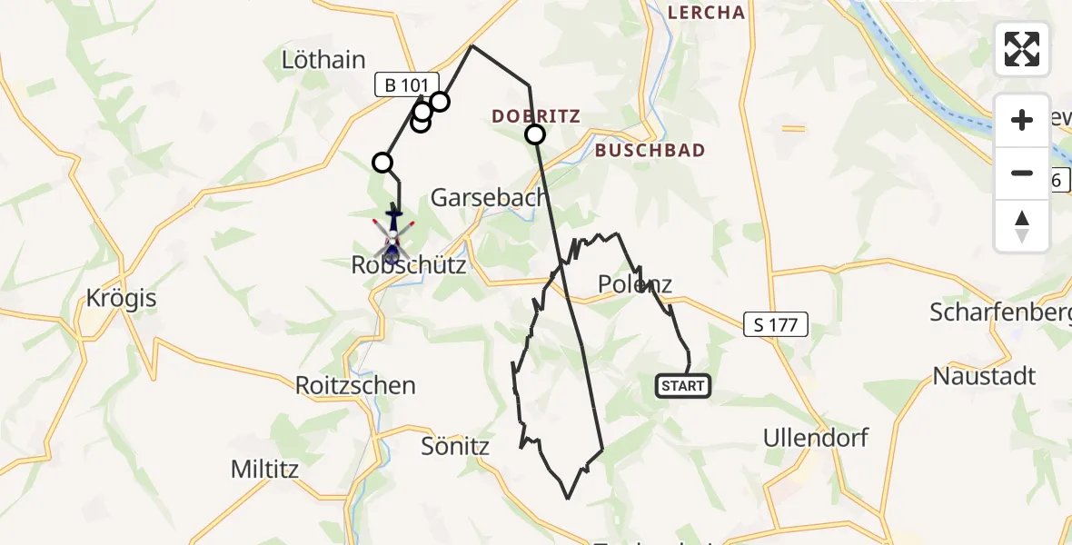 Flugroute Polizeihubschrauber Klipphausen - Klipphausen, 22 Mai 2026, 18:02