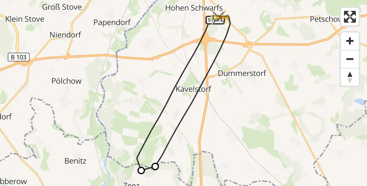 Flugroute Ambulanzhubschrauber Dummerstorf - Dummerstorf, 22 Mai 2026, 18:03