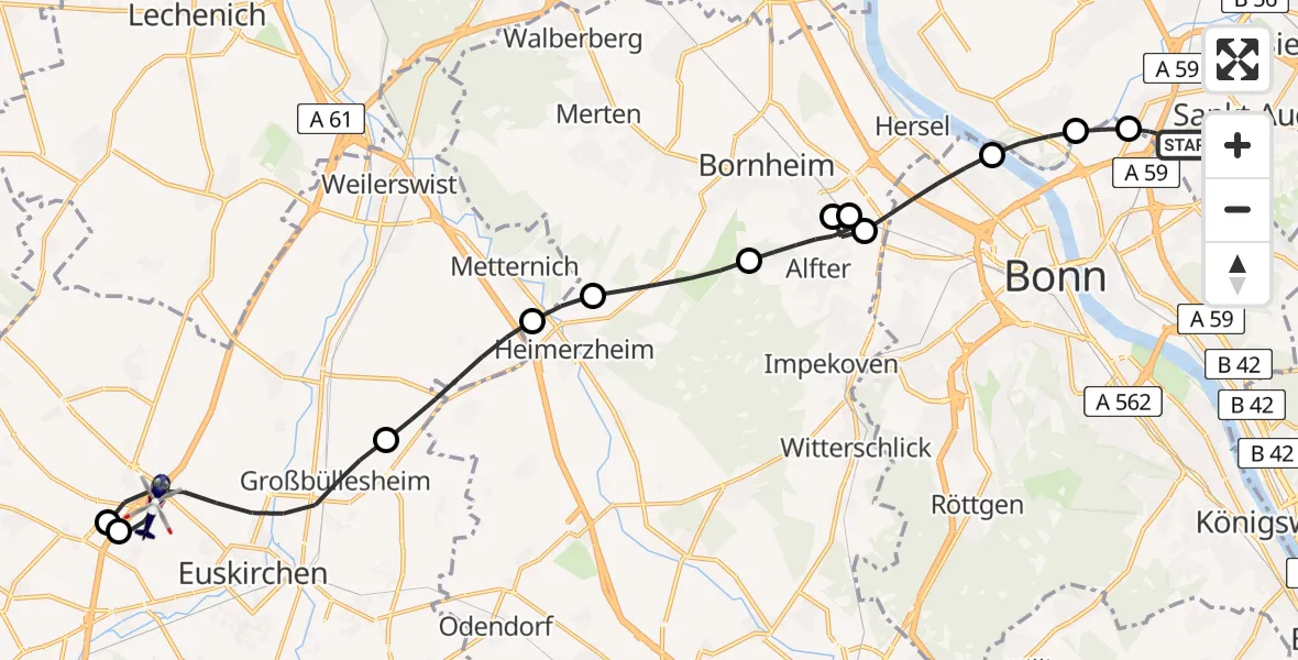 Flugroute Polizeihubschrauber Sankt Augustin - Euskirchen, 22 Mai 2026, 18:06