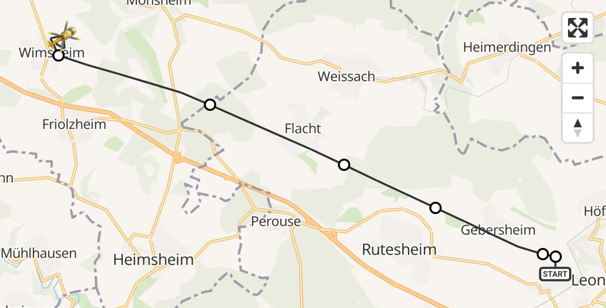 Flugroute Rettungshubschrauber Leonberg Hospital - Wimsheim, 22 Mai 2026, 18:21