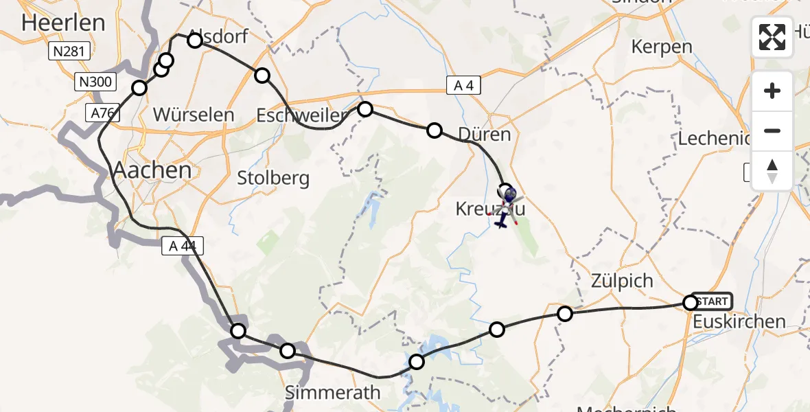 Flugroute Polizeihubschrauber Euskirchen - Kreuzau, 22 Mai 2026, 18:22