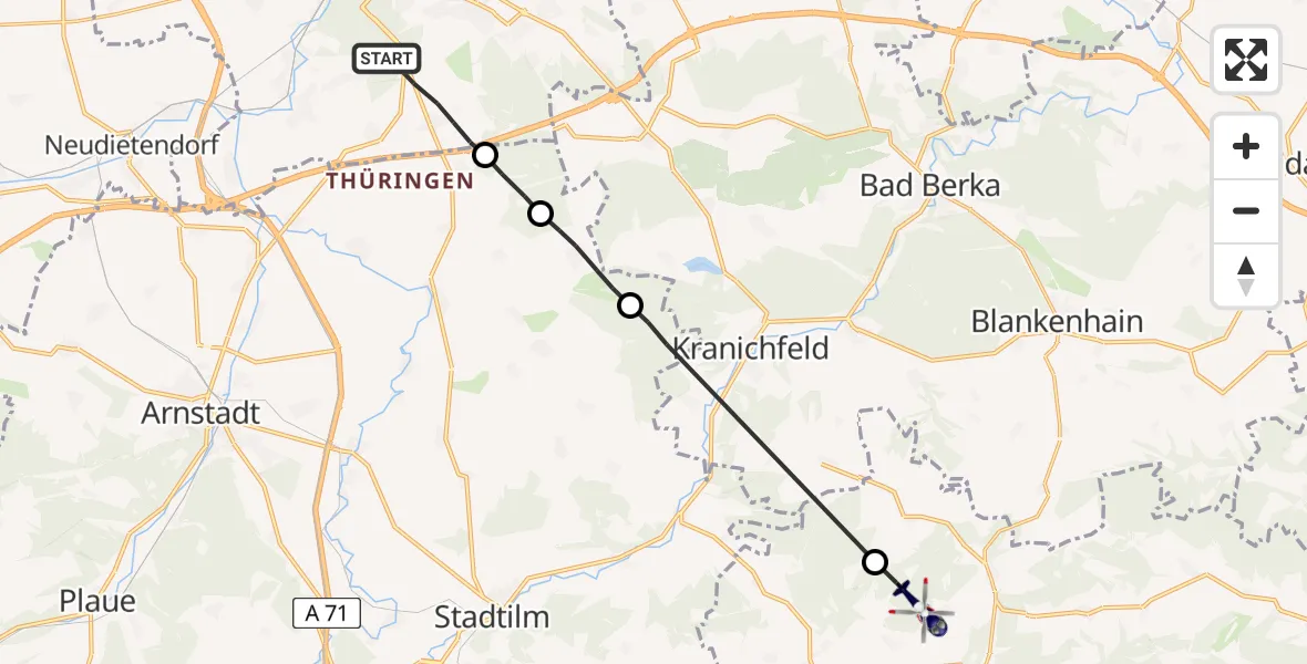 Flugroute Polizeihubschrauber Erfurt - Rudolstadt, 22 Mai 2026, 18:28