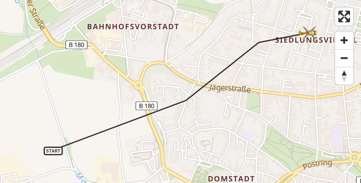 Flugroute Rettungshubschrauber Naumburg (Saale) - Naumburg Krankenhaus Hubschrauberlandeplatz, 22 Mai 2026, 18:39