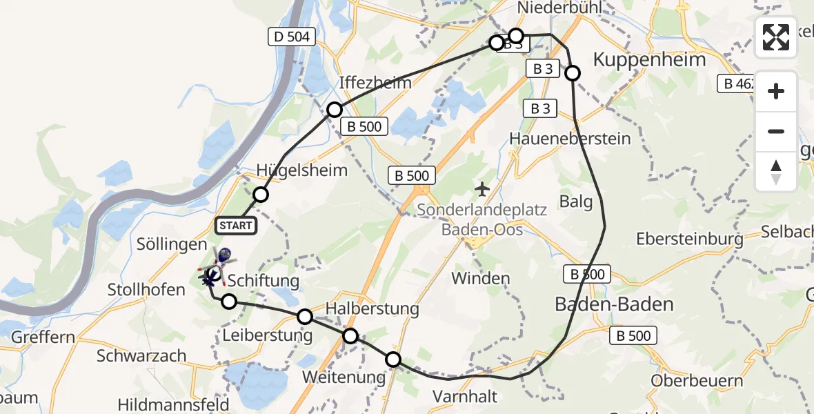 Flugroute Polizeihubschrauber Karlsruhe Baden-Baden Flughafen - Karlsruhe Baden-Baden Flughafen, 22 Mai 2026, 18:40