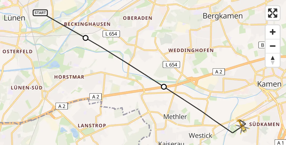 Flugroute Rettungshubschrauber Lünen - Kamen, 22 Mai 2026, 18:45
