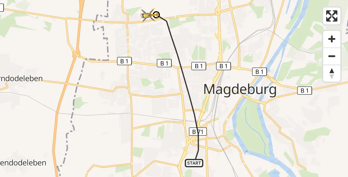 Flugroute Rettungshubschrauber Magdeburg - Magdeburg Hospital, 22 Mai 2026, 18:51