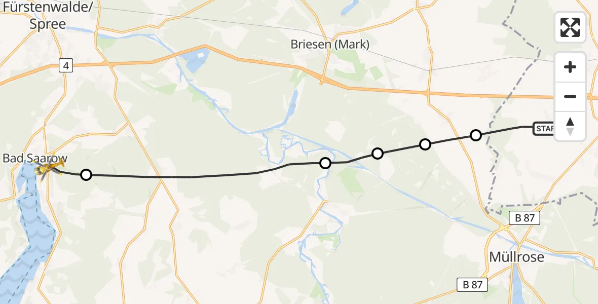 Flugroute Rettungshubschrauber Frankfurt (Oder) - Bad Saarow, 22 Mai 2026, 18:56