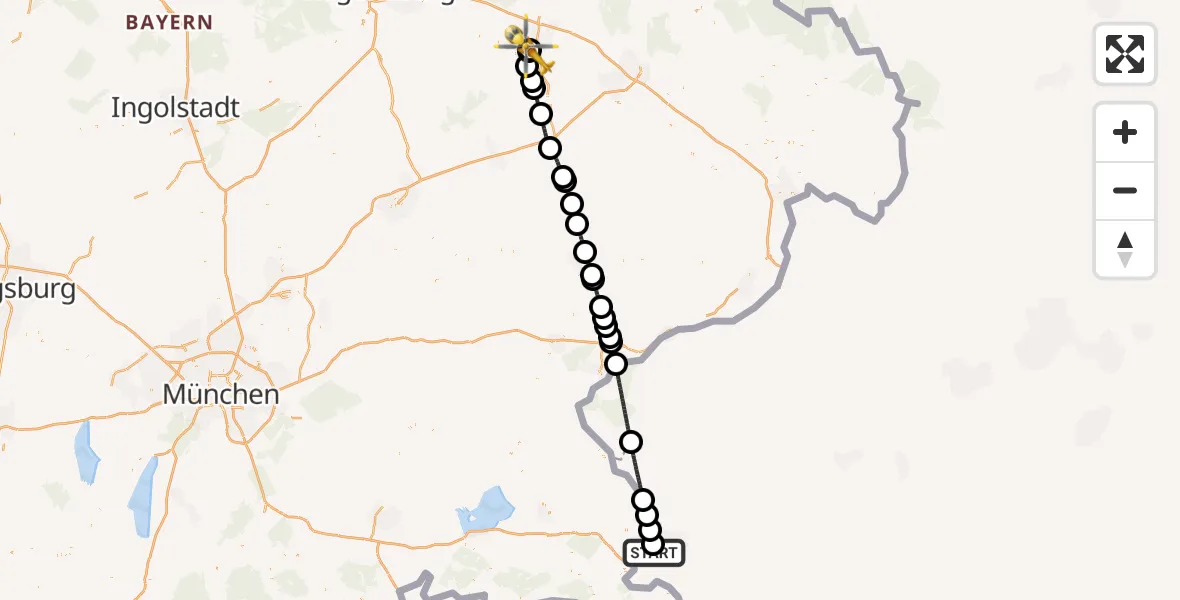 Flugroute Rettungshubschrauber Salzburg Airport - Sankt Elisabeth Hospital Straubing, 22 Mai 2026, 18:56