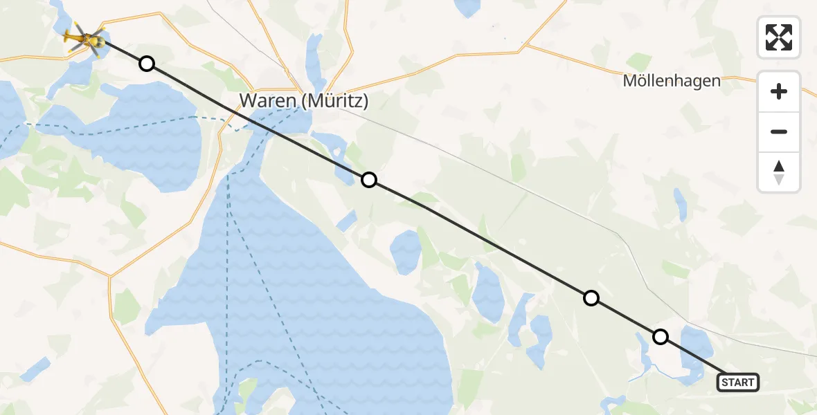 Flugroute Rettungshubschrauber Neustrelitz - Jabel, 22 Mai 2026, 18:57