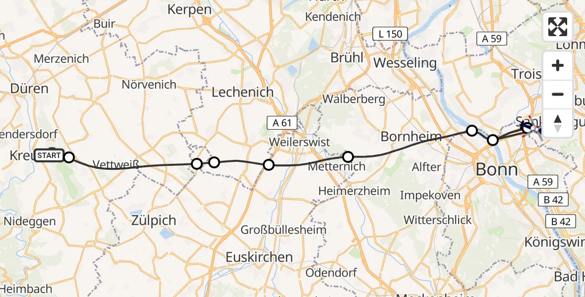 Flugroute Polizeihubschrauber Kreuzau - Sankt Augustin, 22 Mai 2026, 19:02