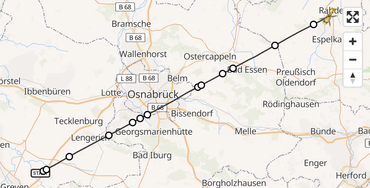 Flugroute Ambulanzhubschrauber Christoph  Westfalen-ADAC - Rahden, 22 Mai 2026, 19:03