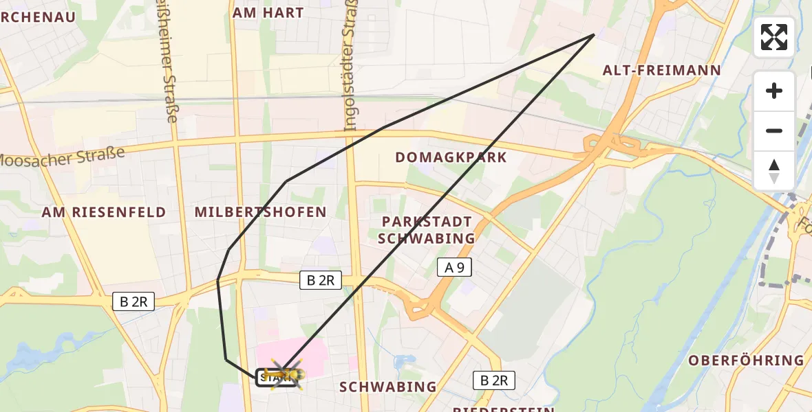 Flugroute Rettungshubschrauber München - München, 22 Mai 2026, 19:03