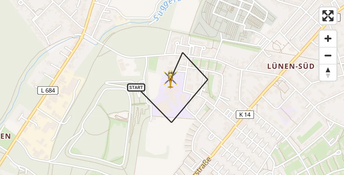 Flugroute Rettungshubschrauber Lünen - Lünen, 22 Mai 2026, 19:16