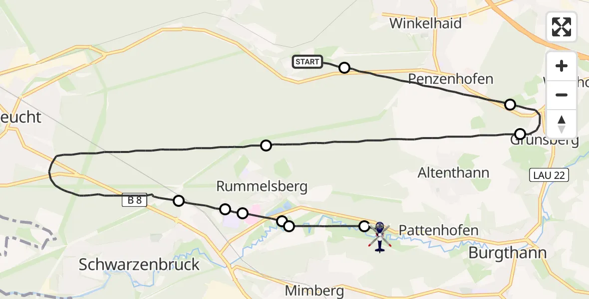 Flugroute Polizeihubschrauber Feucht - Burgthann, 22 Mai 2026, 19:26