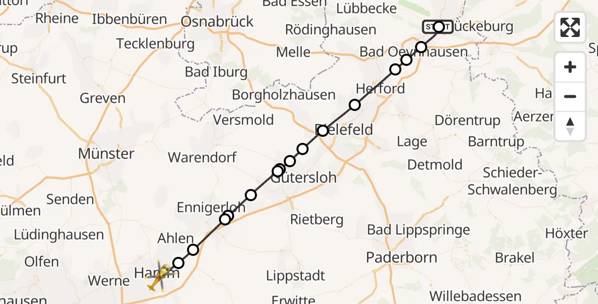 Flugroute Rettungshubschrauber Minden - Hamm, 22 Mai 2026, 19:29
