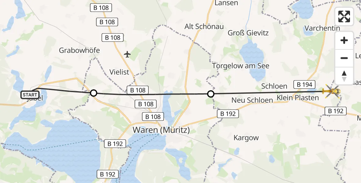 Flugroute Rettungshubschrauber Jabel - Groß Plasten, 22 Mai 2026, 19:31