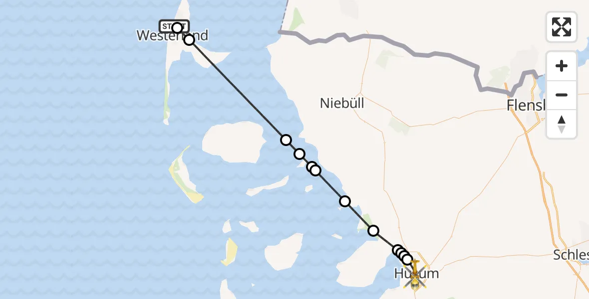 Flugroute Rettungshubschrauber Sylt - Husum, 22 Mai 2026, 19:32