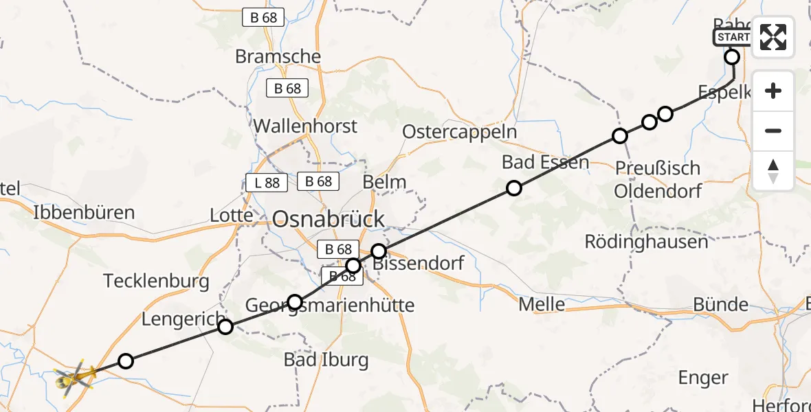 Flugroute Ambulanzhubschrauber Rahden - Münster Osnabrück Flughafen, 22 Mai 2026, 19:40