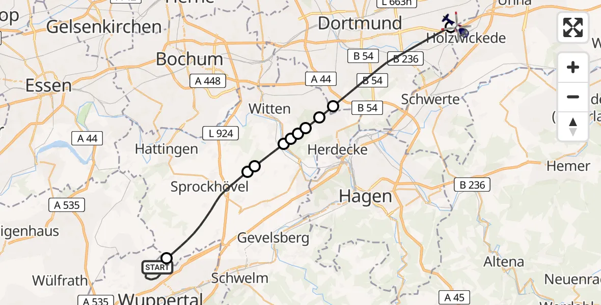 Flugroute Polizeihubschrauber Wuppertal - Dortmund Flughafen, 22 Mai 2026, 19:53