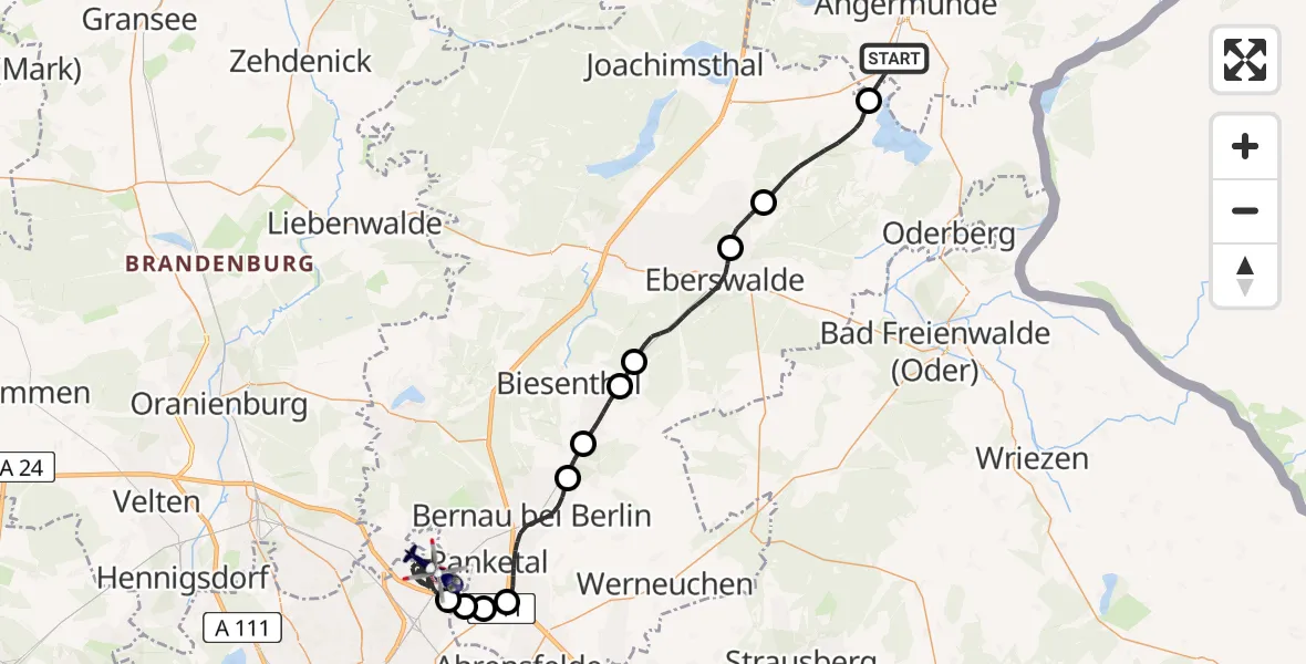 Flugroute Polizeihubschrauber Angermünde - Berlin, 22 Mai 2026, 19:55