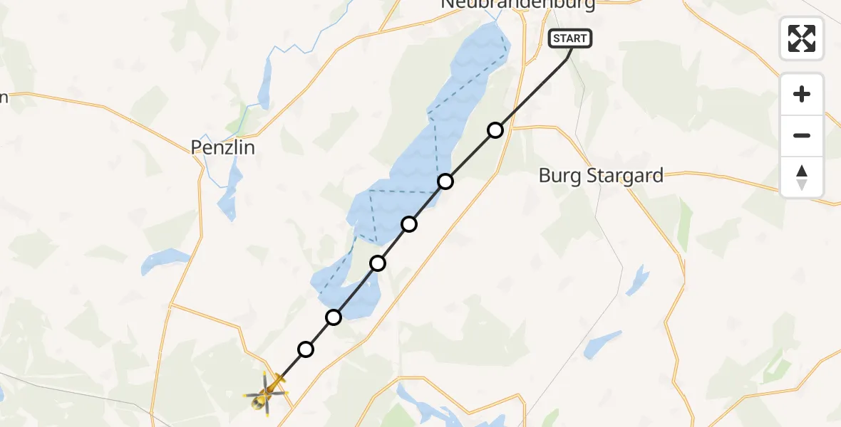 Flugroute Rettungshubschrauber Neubrandenburg - Blumenholz, 22 Mai 2026, 20:06