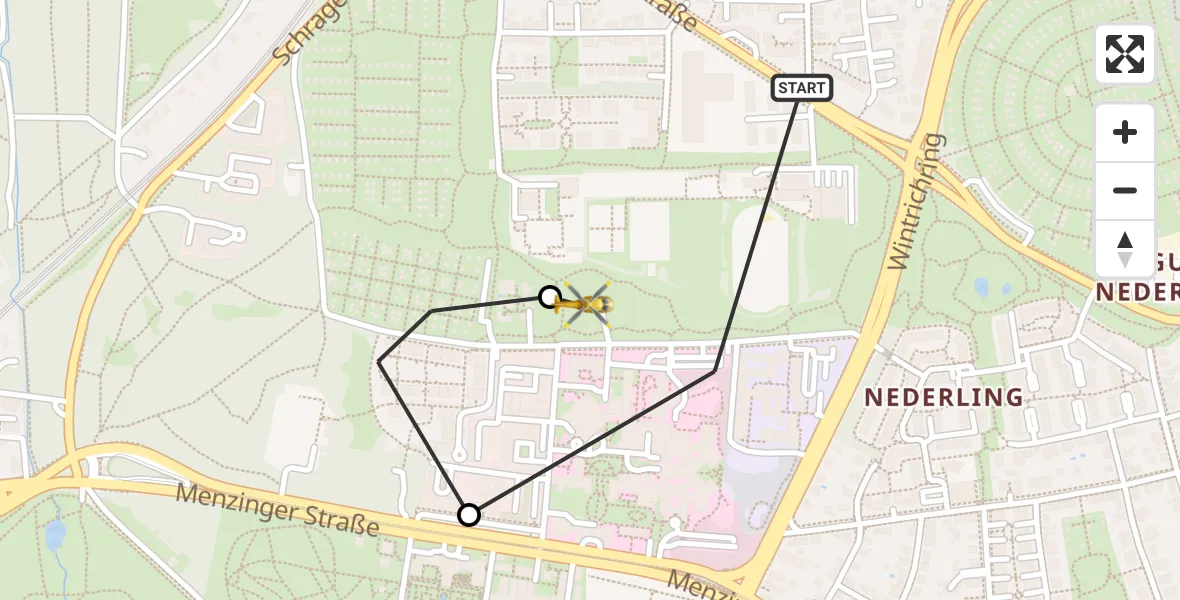 Flugroute Rettungshubschrauber Dritter Orden University Hospital - Dritter Orden University Hospital, 22 Mai 2026, 20:26