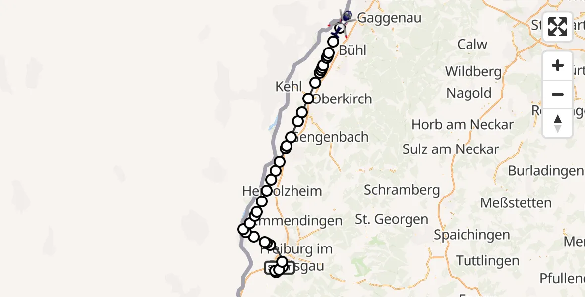 Flugroute Polizeihubschrauber Schallstadt - Karlsruhe Baden-Baden Flughafen, 22 Mai 2026, 20:27