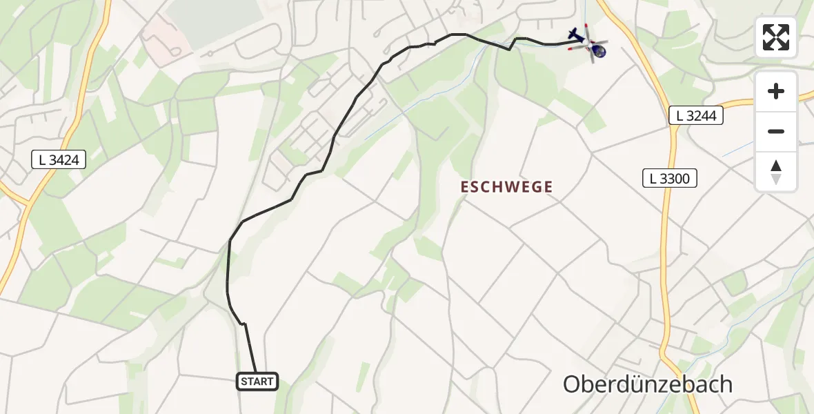 Flugroute Polizeihubschrauber Eschwege - Eschwege, 22 Mai 2026, 21:42