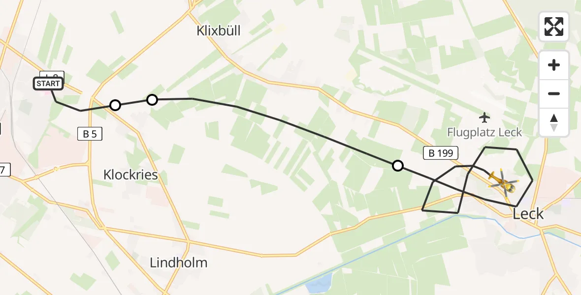 Flugroute Rettungshubschrauber Niebüll - Leck, 23 Mai 2026, 00:46