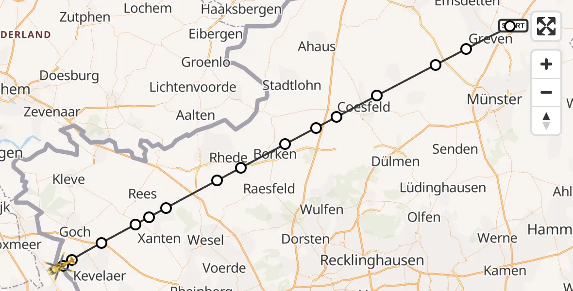 Flugroute Ambulanzhubschrauber Christoph  Westfalen-ADAC - Weeze, 23 Mai 2026, 00:57