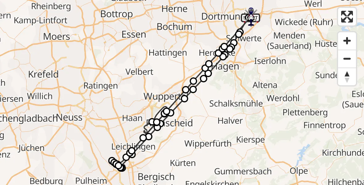 Flugroute Polizeihubschrauber Dortmund Flughafen - Dortmund Flughafen, 23 Mai 2026, 01:03