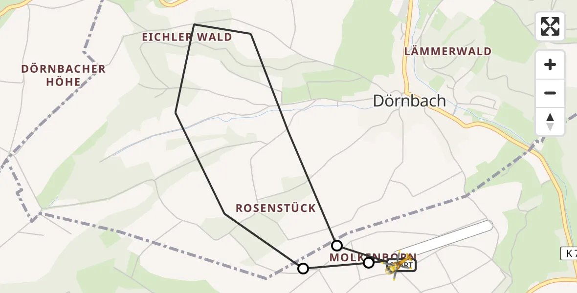 Flugroute Rettungshubschrauber Imsweiler UL - Imsweiler UL, 23 Mai 2026, 06:58