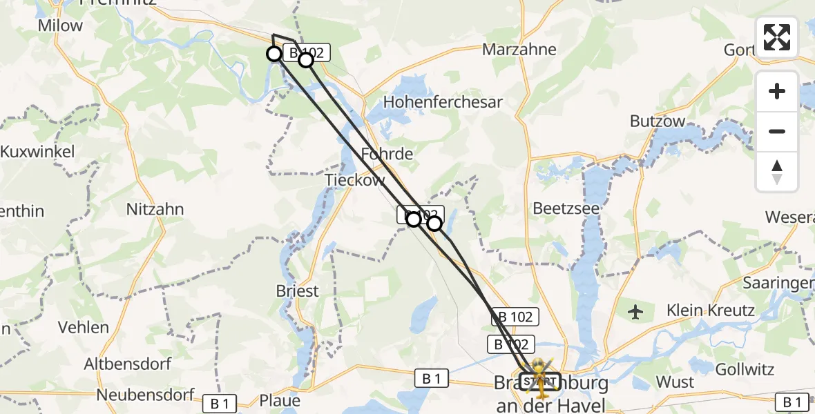Flugroute Rettungshubschrauber Brandenburg an der Havel - Brandenburg an der Havel, 23 Mai 2026, 07:07