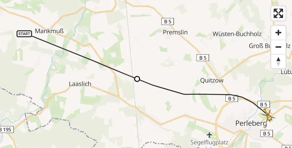 Flugroute Rettungshubschrauber Karstädt - Perleberg, 23 Mai 2026, 07:15
