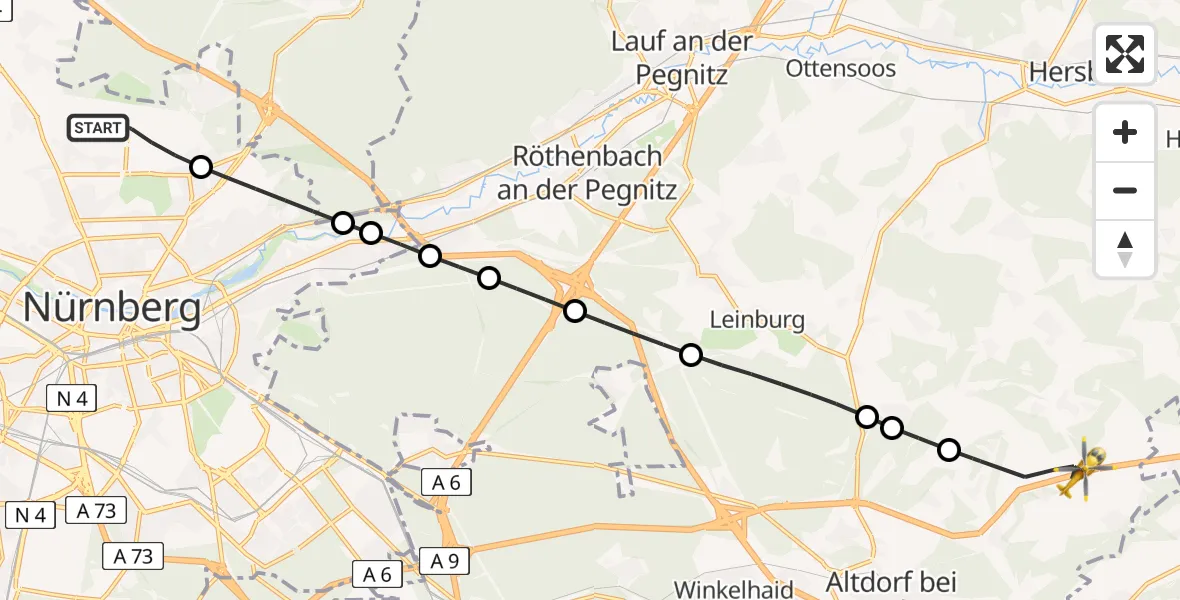 Flugroute Ambulanzhubschrauber Flughafen Nuremberg - Altdorf b.Nürnberg, 23 Mai 2026, 07:41