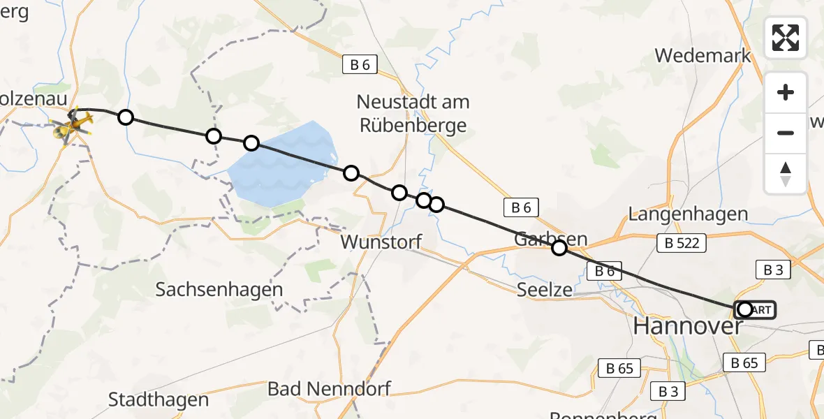 Flugroute Rettungshubschrauber Hannover Luftrettung Hubschrauberlandeplatz (Christoph 4) - Leese, 23 Mai 2026, 07:58