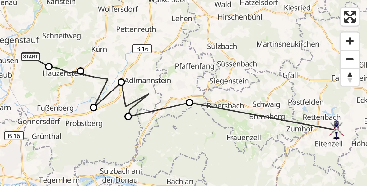 Flugroute Polizeihubschrauber Regenstauf - Rettenbach, 23 Mai 2026, 07:59