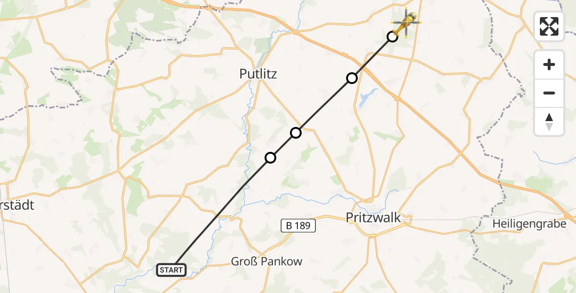 Flugroute Rettungshubschrauber Groß Pankow (Prignitz) - Meyenburg, 23 Mai 2026, 08:05